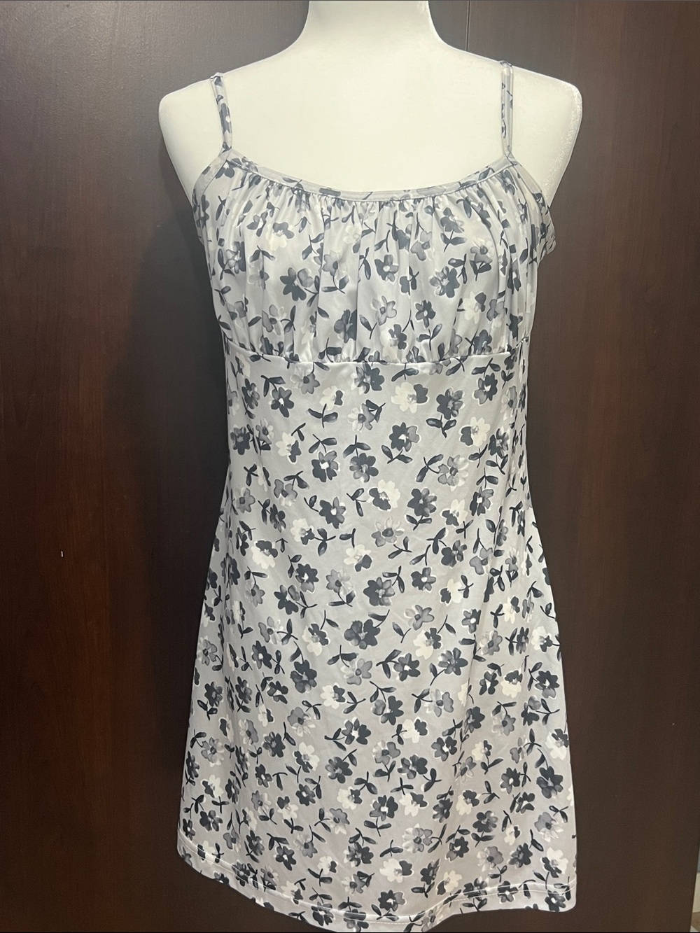 Women's Floral Slip Dress with Gray Print